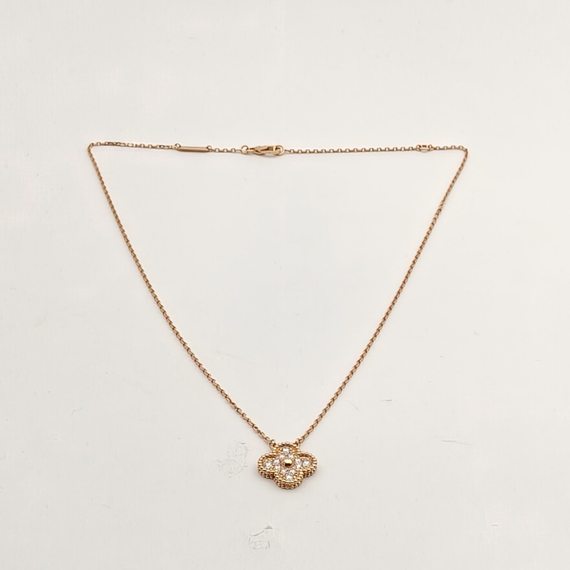 VAN CLEEF&ARPELS VintageAlhambra中號單花項鏈滿鑽18K玫瑰金/鑽石-4
