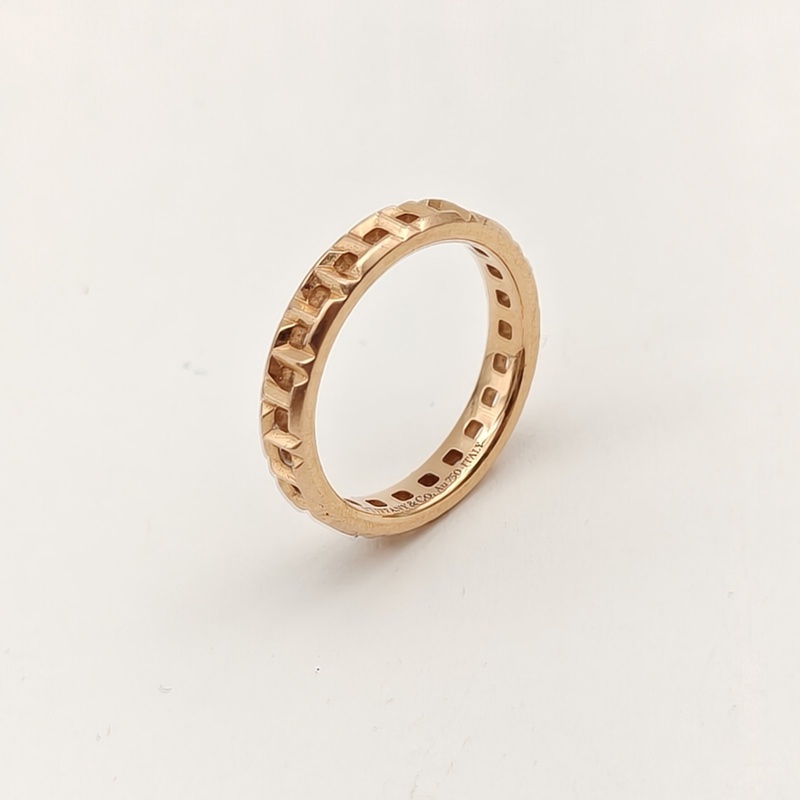 TIFFANY&CO 18K玫瑰金True鏤空窄版戒指50-3