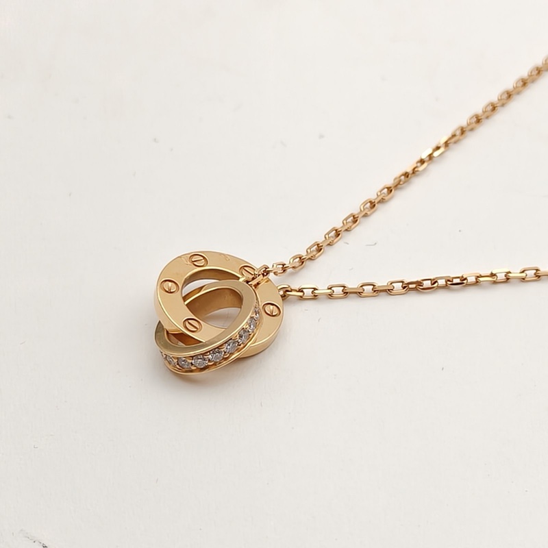 CARTIER LOVE雙環滿鑽項鏈餅環組合18K玫瑰金/鑽石-2