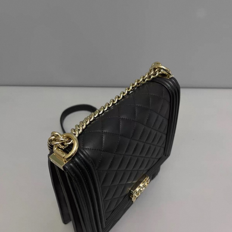 Chanel香奈兒leboy竪版大號黑金牛皮菱格包-5