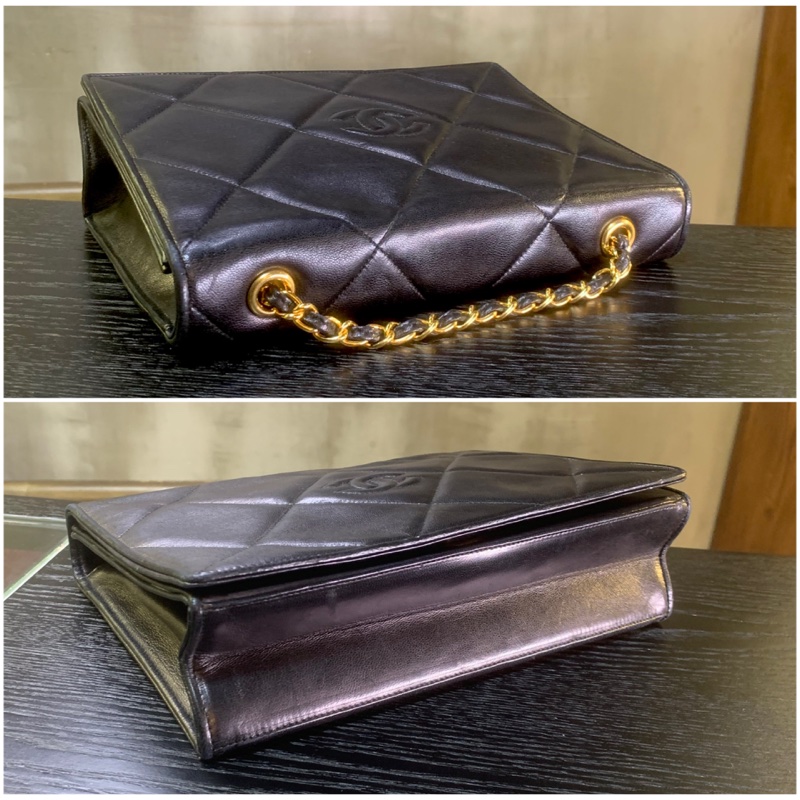 中古黑色羊皮CC標誌翻蓋包 Chanel Vintage Lambskin Diamond Quilted CC Logo Full Flap Bag-3