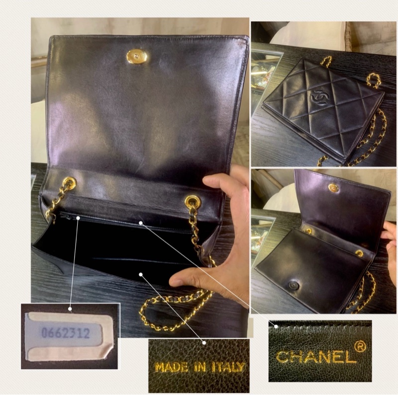 中古黑色羊皮CC標誌翻蓋包 Chanel Vintage Lambskin Diamond Quilted CC Logo Full Flap Bag-5