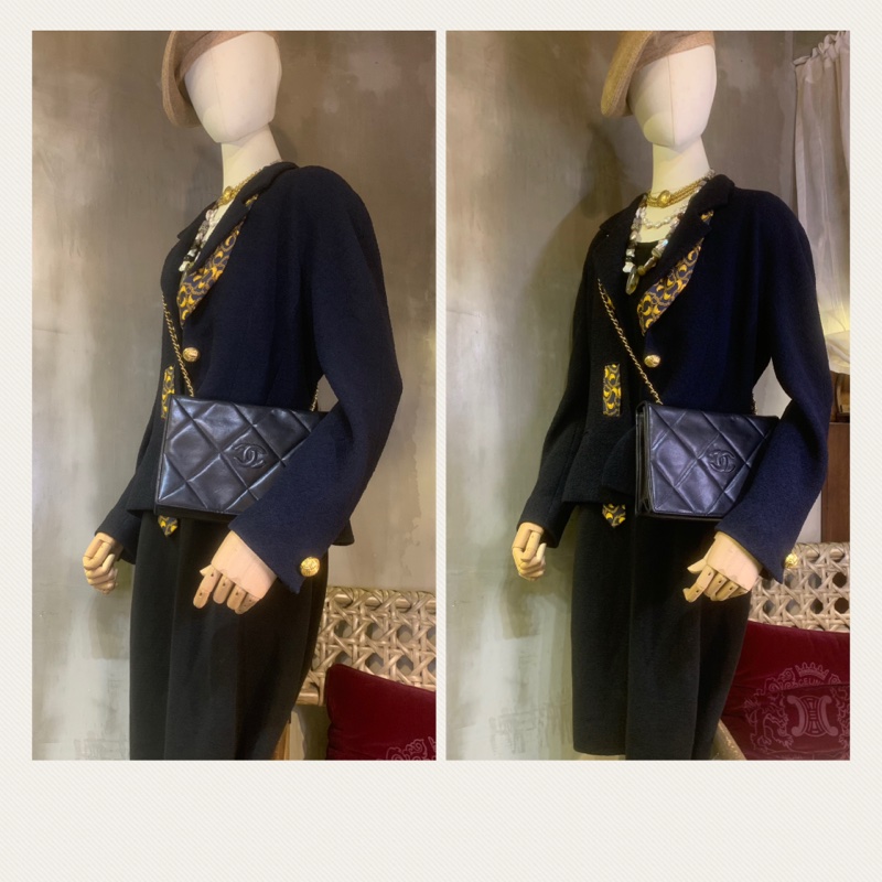 中古黑色羊皮CC標誌翻蓋包 Chanel Vintage Lambskin Diamond Quilted CC Logo Full Flap Bag-6