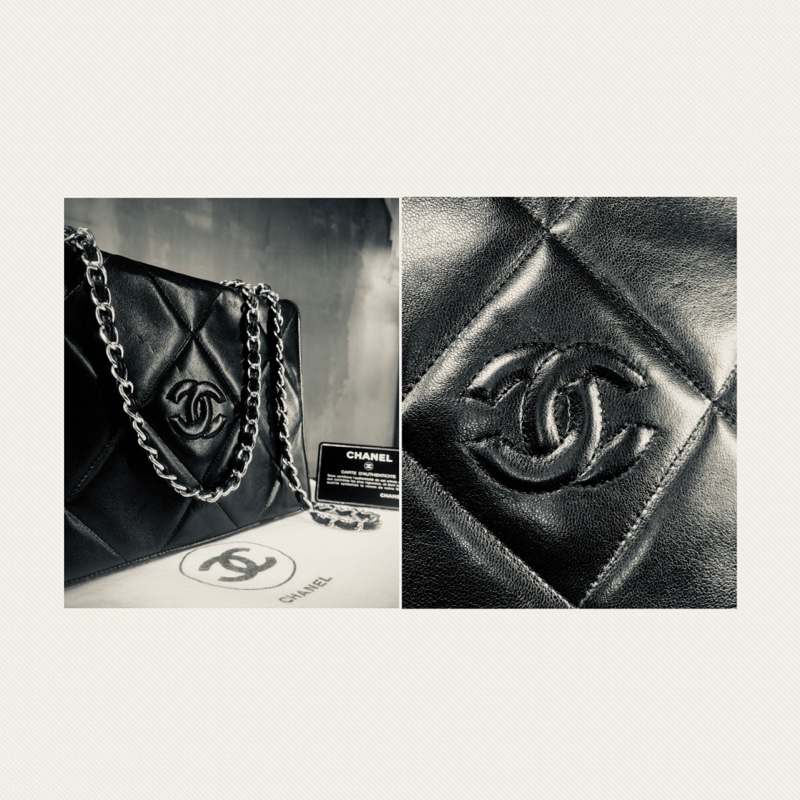 中古黑色羊皮CC標誌翻蓋包 Chanel Vintage Lambskin Diamond Quilted CC Logo Full Flap Bag-8