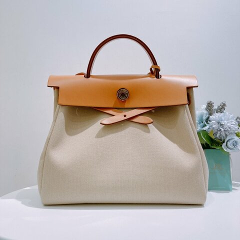 TW4839 Hermes 愛馬仕 手提單肩包 帆布拼皮 金扣Herbag 31 Canvas Gold x GHW