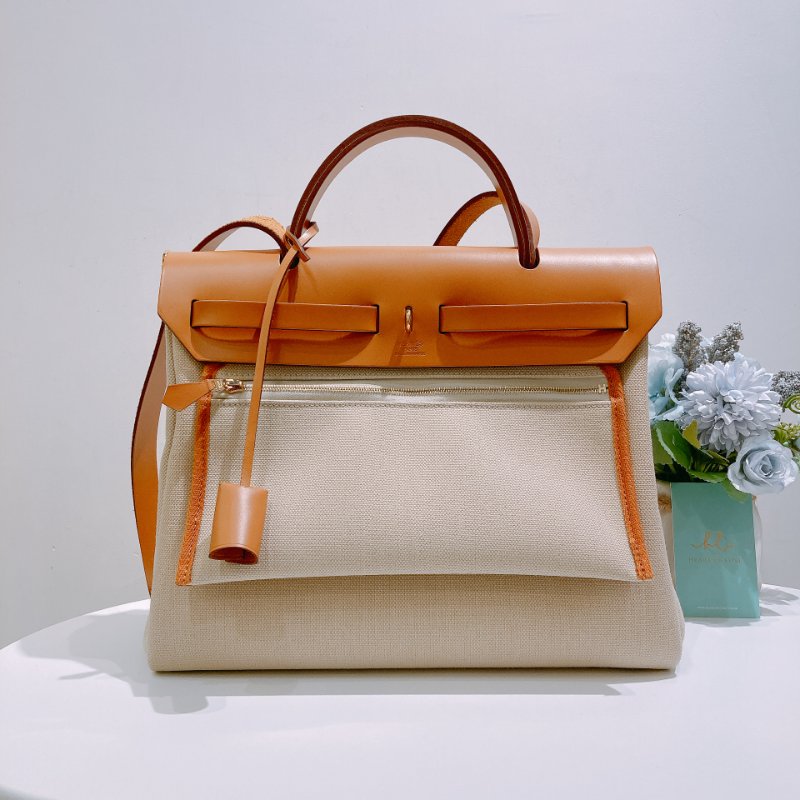 TW4839 Hermes 愛馬仕 手提單肩包 帆布拼皮 金扣Herbag 31 Canvas Gold x GHW-1