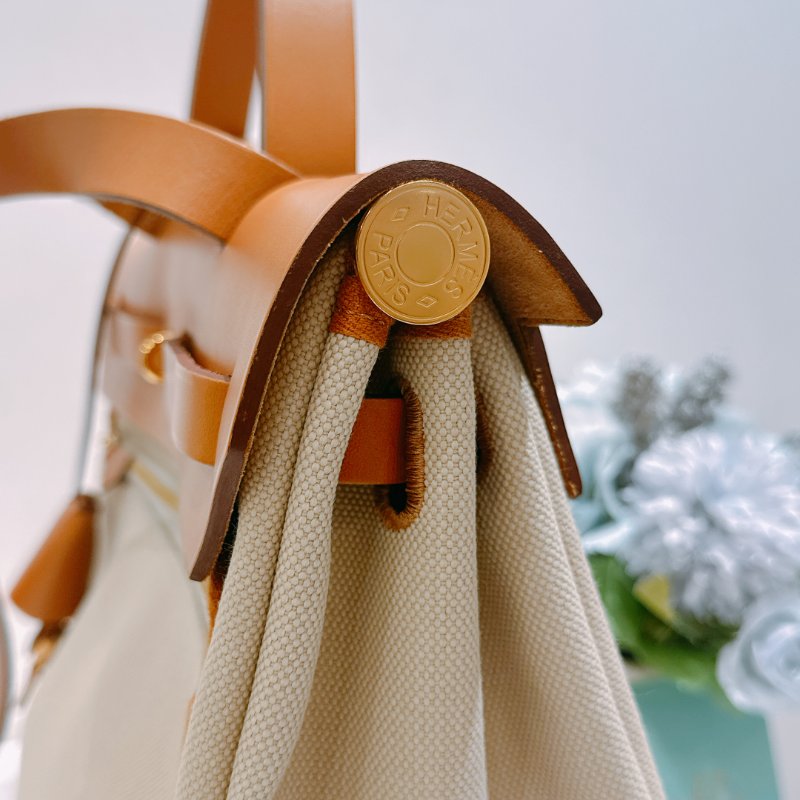 TW4839 Hermes 愛馬仕 手提單肩包 帆布拼皮 金扣Herbag 31 Canvas Gold x GHW-9