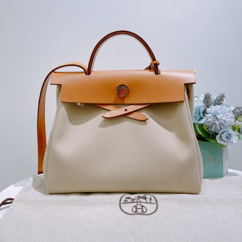 TW4839 Hermes 愛馬仕 手提單肩包 帆布拼皮 金扣Herbag 31 Canvas Gold x GHW-24
