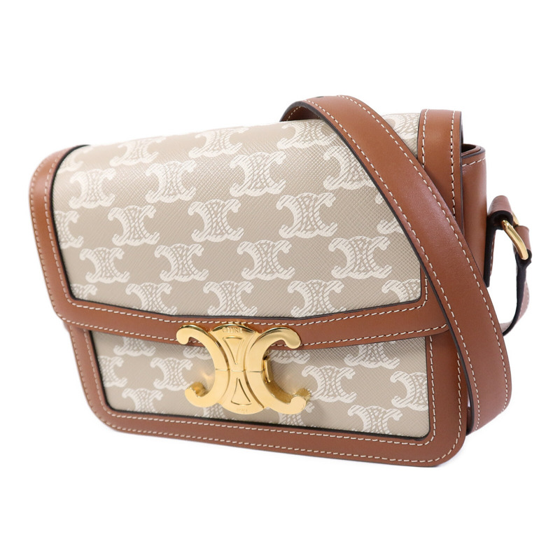 CELINE 塗層帆布/牛皮皮革Teen Triomphe肩背袋-2