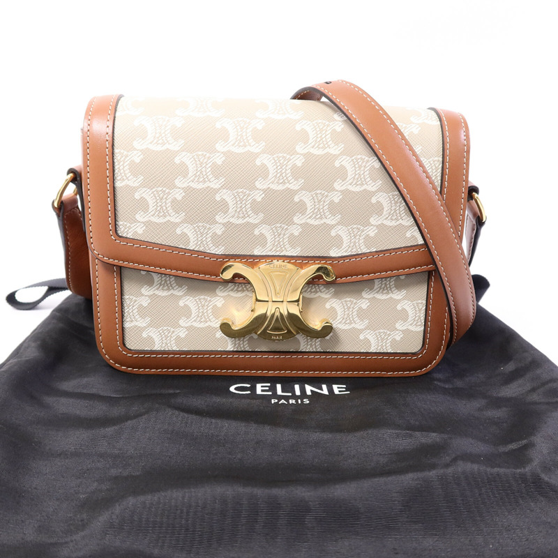 CELINE 塗層帆布/牛皮皮革Teen Triomphe肩背袋-9