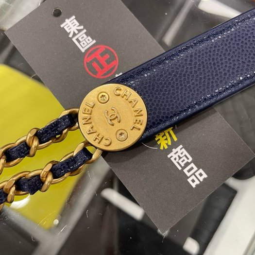東區正精品㊣CHANEL AP2860 全新香奈兒藍色荔枝牛皮雙排金鍊鈕扣金幣磁釦手機包晚宴包斜背包 RZ3240-5