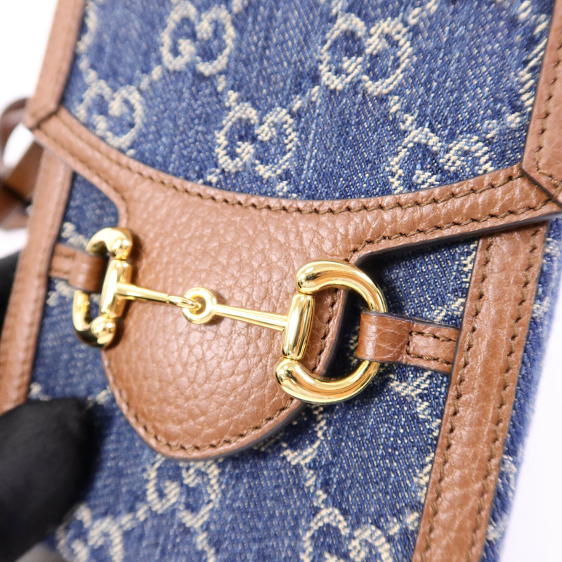 GUCCI 牛仔布/牛皮皮革1955 Horsebit肩背袋-6