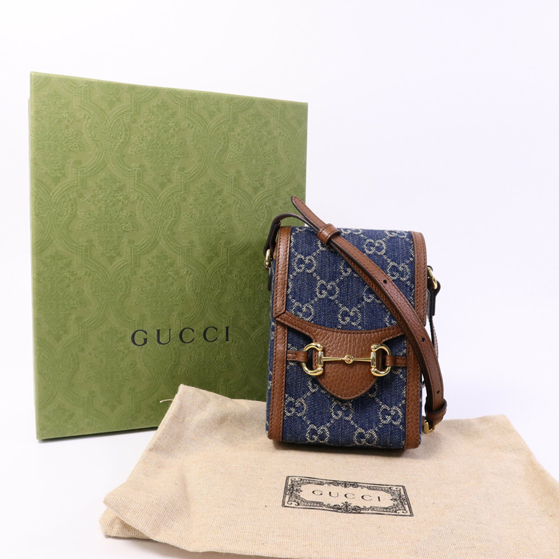 GUCCI 牛仔布/牛皮皮革1955 Horsebit肩背袋-8