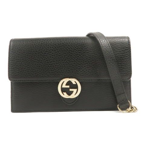 GUCCI 牛皮皮革Interlocking G WOC鏈帶肩背袋