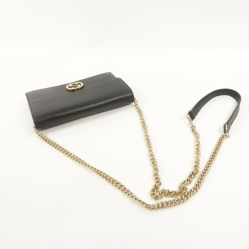 GUCCI 牛皮皮革Interlocking G WOC鏈帶肩背袋-7