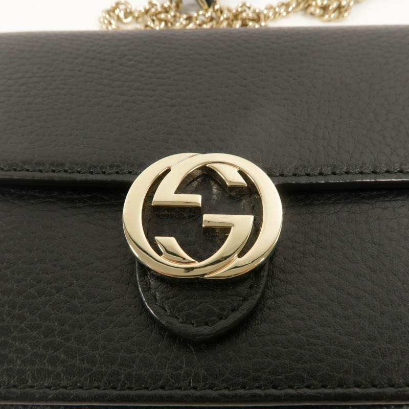 GUCCI 牛皮皮革Interlocking G WOC鏈帶肩背袋-8
