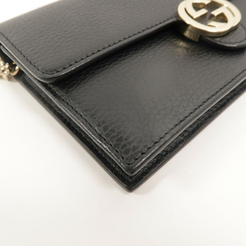 GUCCI 牛皮皮革Interlocking G WOC鏈帶肩背袋-10