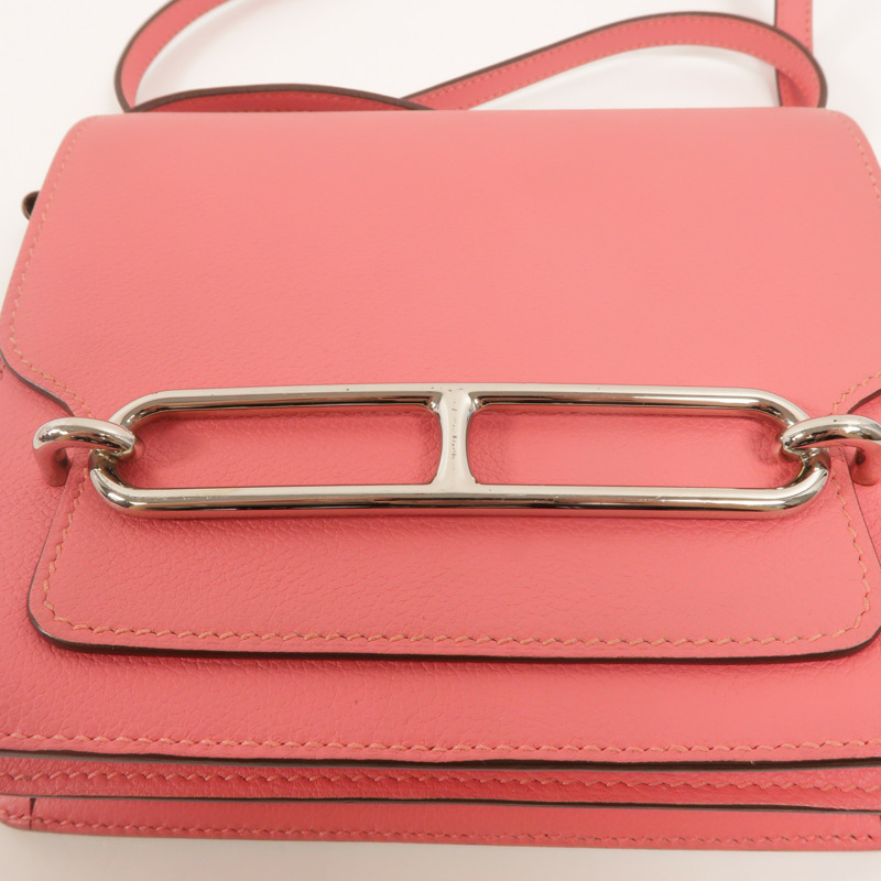HERMES Evercolor皮革Roulis Mini肩背袋Rose Azalee-8
