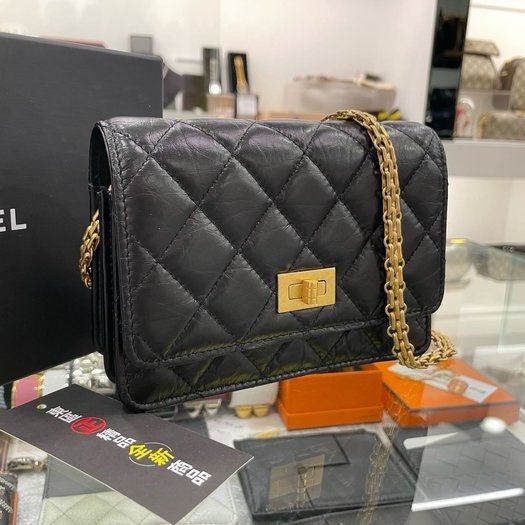 東區正精品㊣CHANEL AP1764 全新香奈兒黑色羊皮2.55金扣晚宴包斜背包 RZ3241-1
