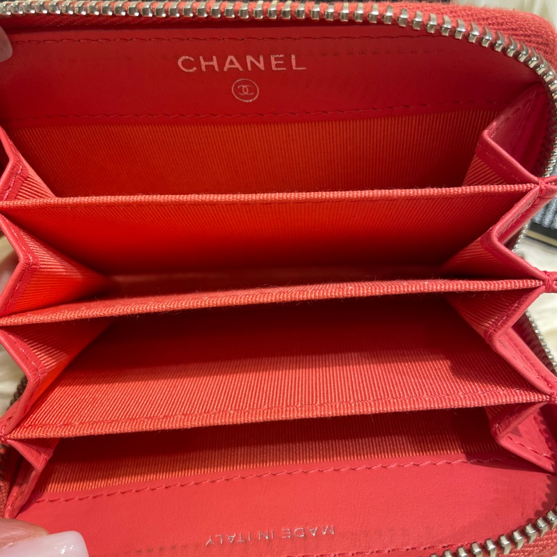 Chanel 牛皮橙紅色V 紋咭包-5