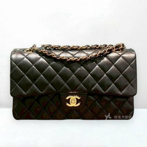 A13173-Chanel CF25黑金羊皮菱格紋coco25 口蓋包/A01112