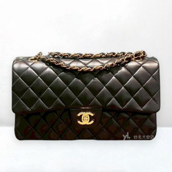 A13173-Chanel CF25黑金羊皮菱格紋coco25 口蓋包/A01112-0