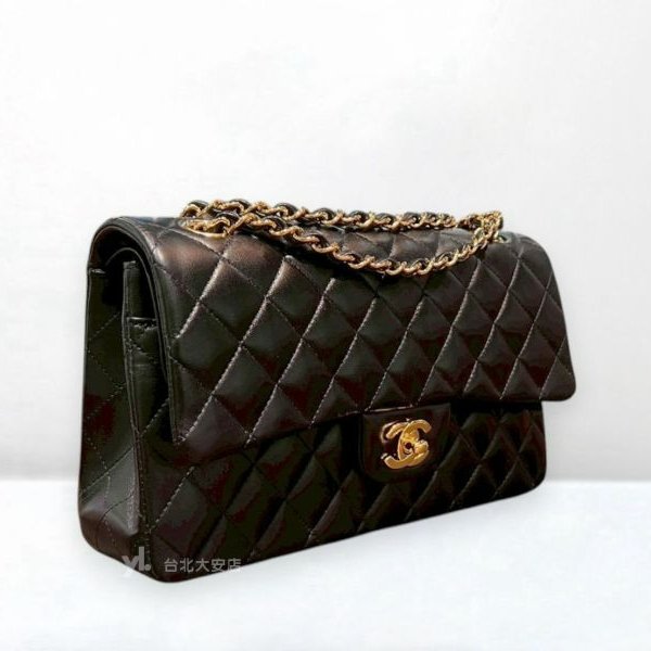 A13173-Chanel CF25黑金羊皮菱格紋coco25 口蓋包/A01112-1