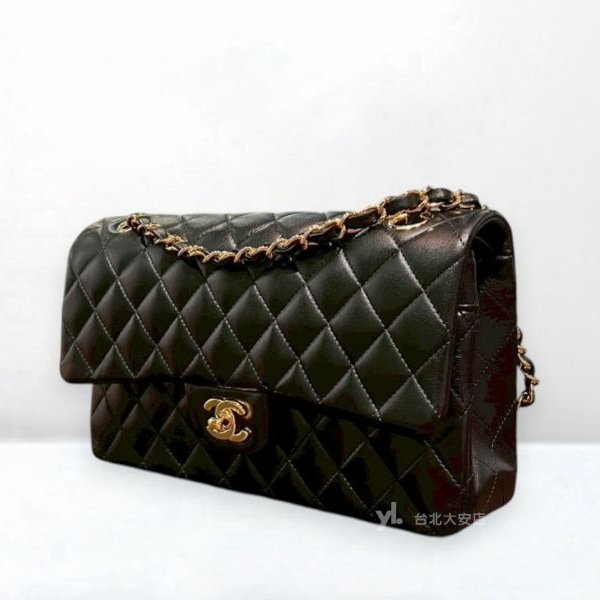 A13173-Chanel CF25黑金羊皮菱格紋coco25 口蓋包/A01112-2