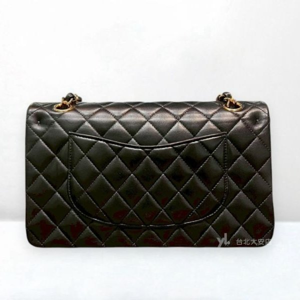 A13173-Chanel CF25黑金羊皮菱格紋coco25 口蓋包/A01112-3