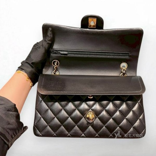 A13173-Chanel CF25黑金羊皮菱格紋coco25 口蓋包/A01112-5