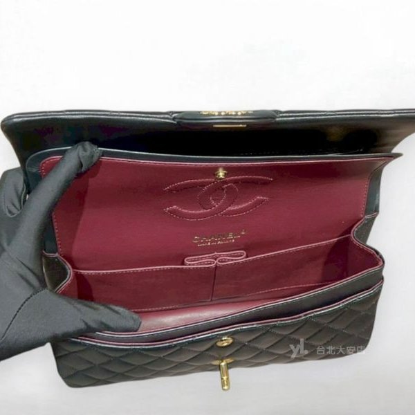 A13173-Chanel CF25黑金羊皮菱格紋coco25 口蓋包/A01112-6