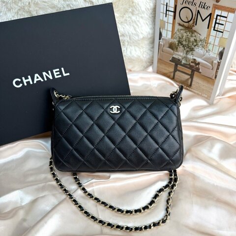 Chanel 25A麻將包 羊皮 黑色
