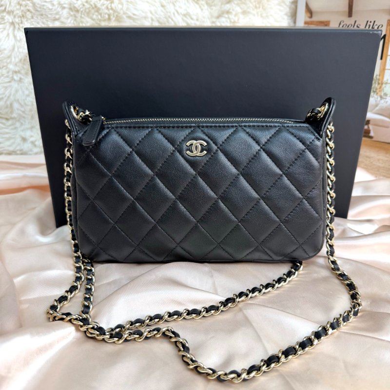 Chanel 25A麻將包 羊皮 黑色-1
