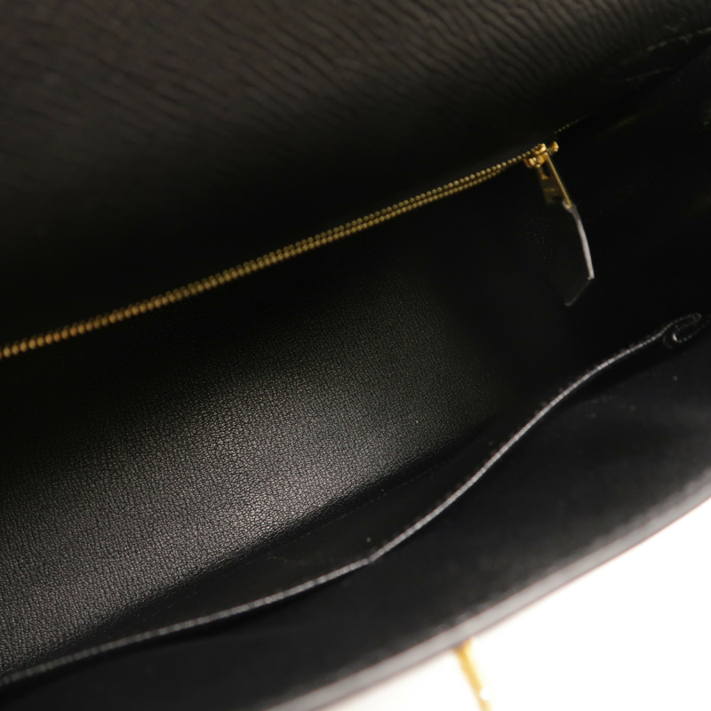 HERMES Epsom皮革Kelly 28 SPO手挽肩背兩用袋Noir/Craie-4
