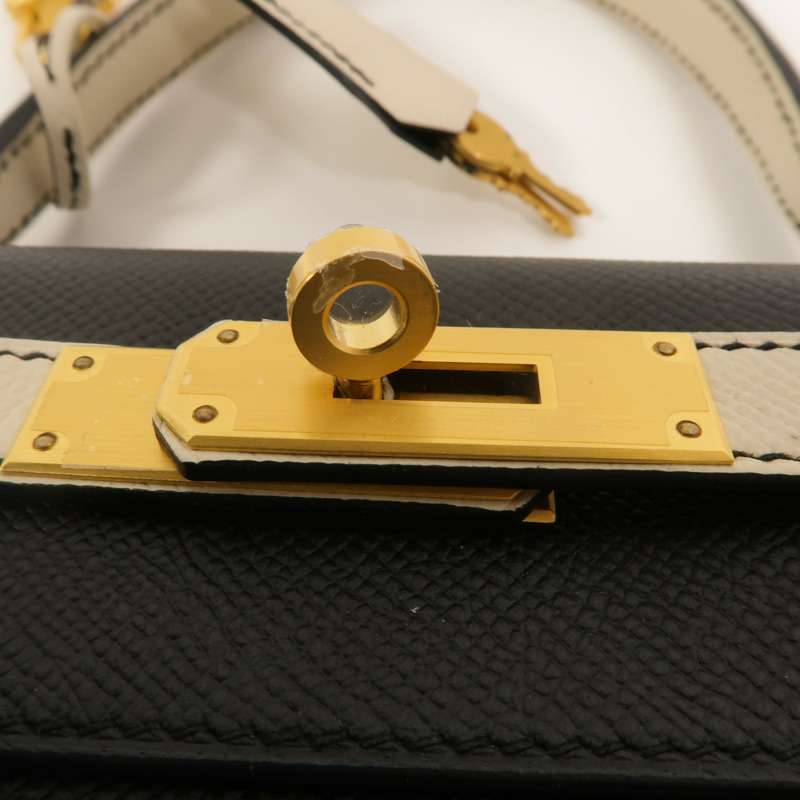 HERMES Epsom皮革Kelly 28 SPO手挽肩背兩用袋Noir/Craie-8