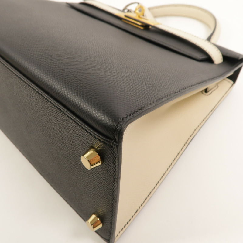 HERMES Epsom皮革Kelly 28 SPO手挽肩背兩用袋Noir/Craie-12