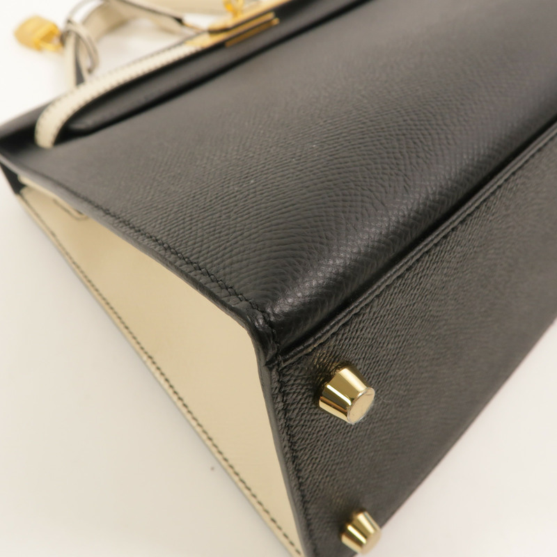 HERMES Epsom皮革Kelly 28 SPO手挽肩背兩用袋Noir/Craie-13