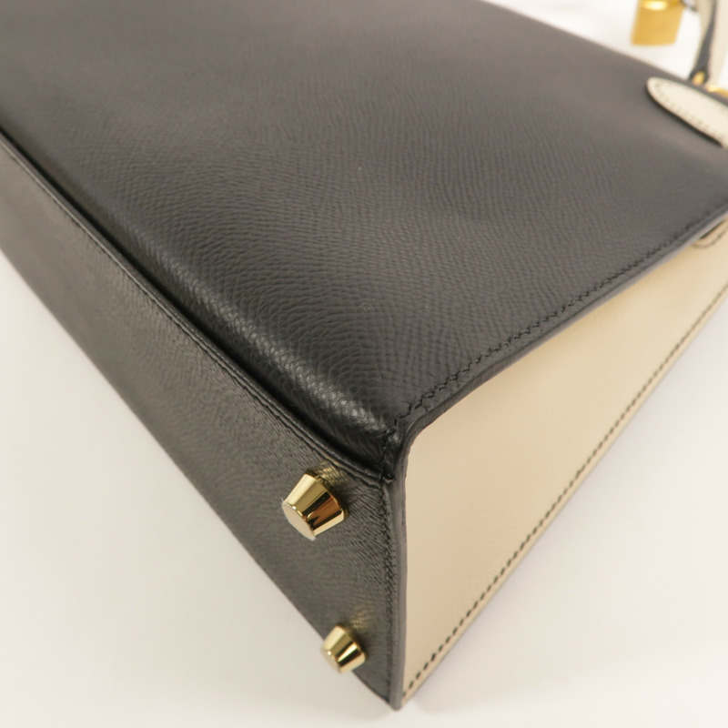HERMES Epsom皮革Kelly 28 SPO手挽肩背兩用袋Noir/Craie-14