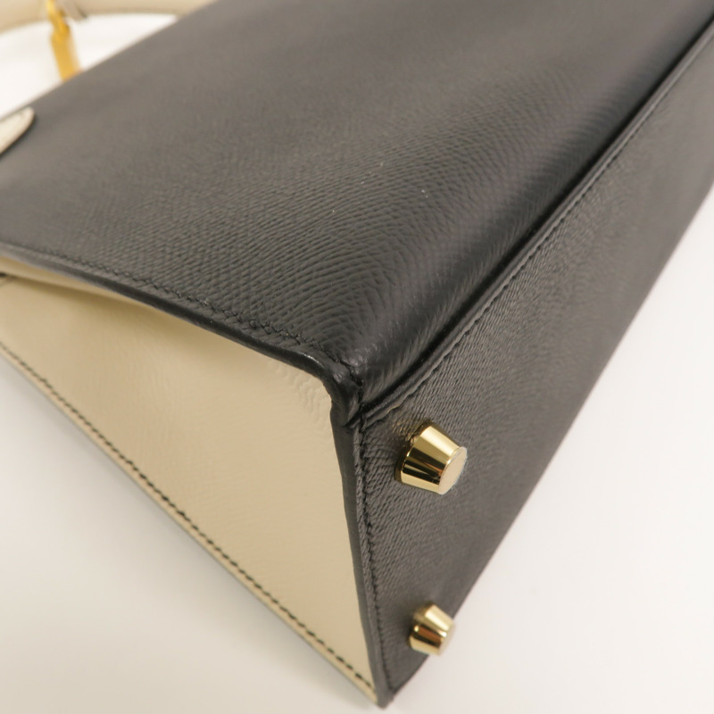 HERMES Epsom皮革Kelly 28 SPO手挽肩背兩用袋Noir/Craie-15