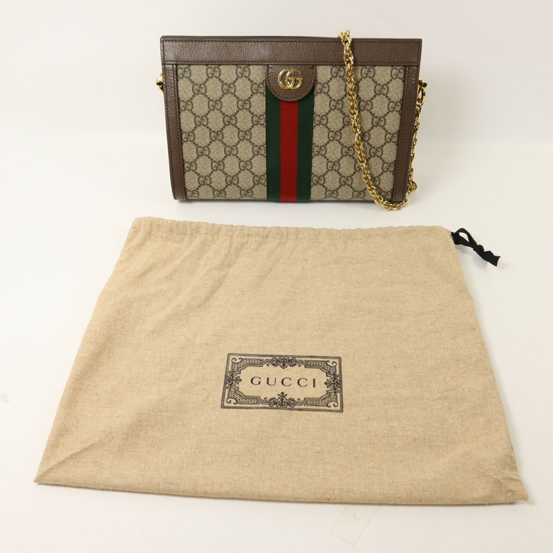 GUCCI 塗層帆布Ophidia GG鏈帶肩背袋-9