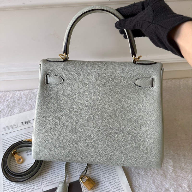 Kelly 28cm 金釦 TOGO皮手提/斜背二用包(水晶灰)-2