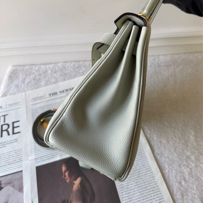 Kelly 28cm 金釦 TOGO皮手提/斜背二用包(水晶灰)-3