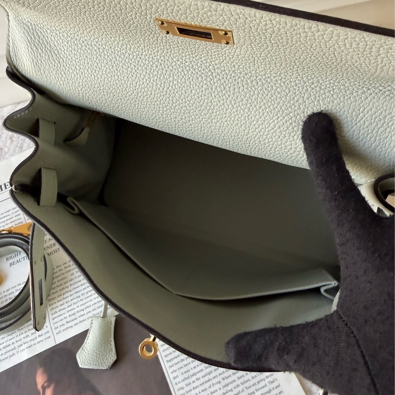 Kelly 28cm 金釦 TOGO皮手提/斜背二用包(水晶灰)-5