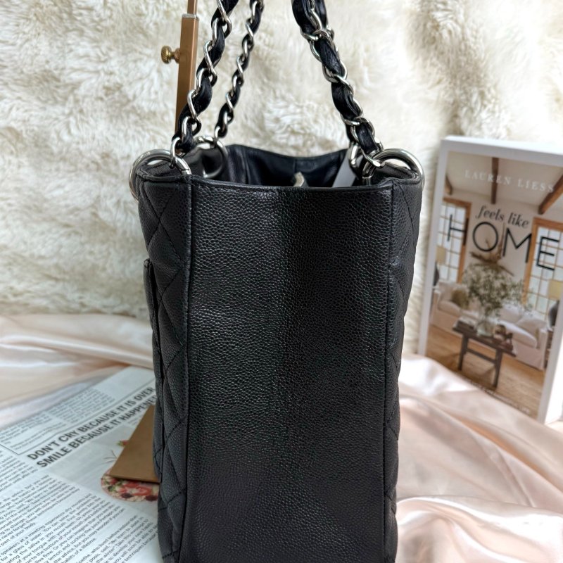 Chanel GST 手袋 黑色 菱格紋 牛皮 中號 銀鏈-3