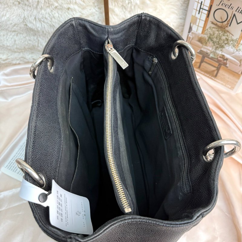Chanel GST 手袋 黑色 菱格紋 牛皮 中號 銀鏈-5