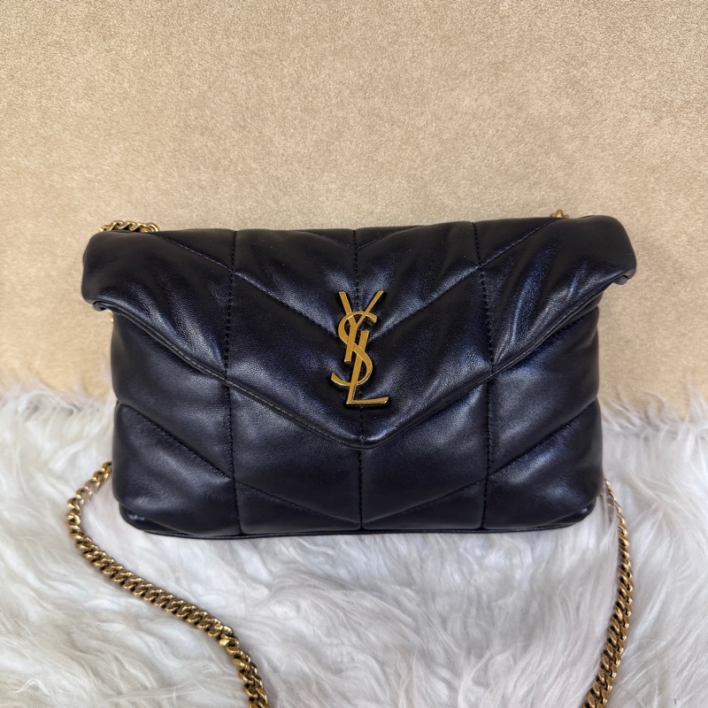 YSL Puffer Mini黑羊皮肩斜背包-0