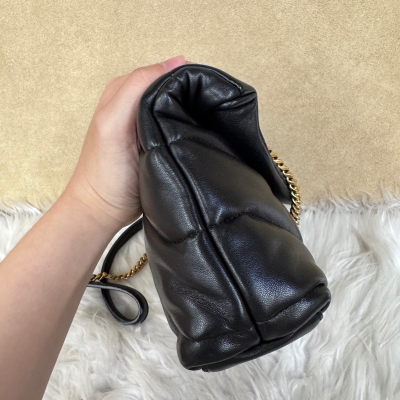YSL Puffer Mini黑羊皮肩斜背包-2