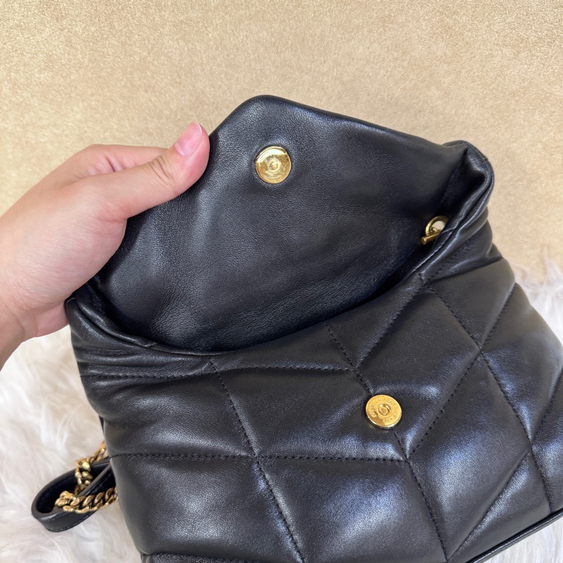 YSL Puffer Mini黑羊皮肩斜背包-7