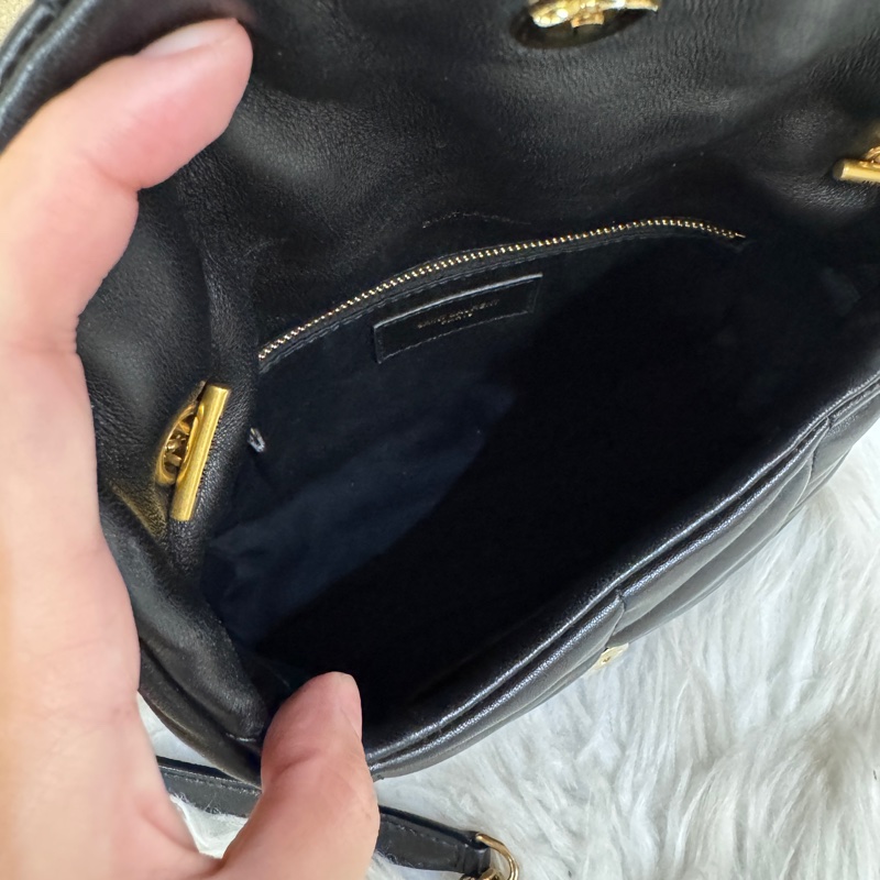 YSL Puffer Mini黑羊皮肩斜背包-8