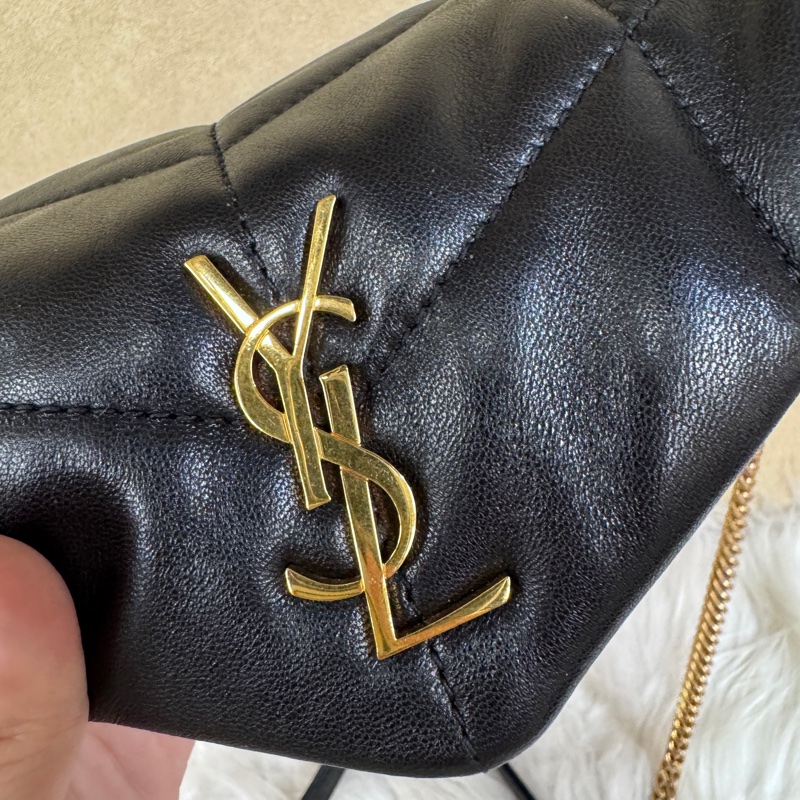 YSL Puffer Mini黑羊皮肩斜背包-9